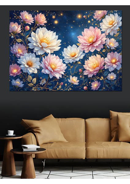 Gece Parlayan Çiçekler Dekoratif Tablo