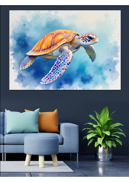 Renkli Desenli Deniz Kaplumbağası Dekoratif Tablo fiyatları