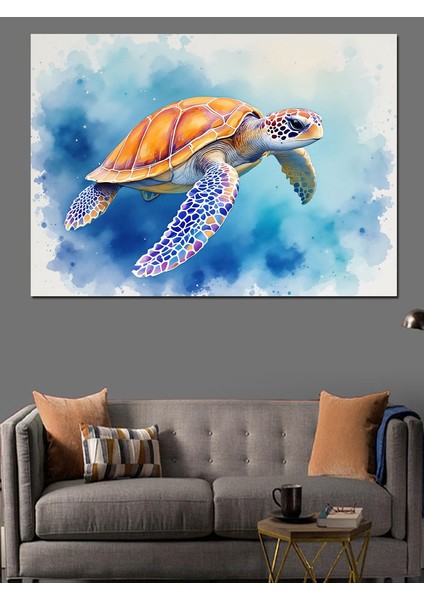 Renkli Desenli Deniz Kaplumbağası Dekoratif Tablo modelleri