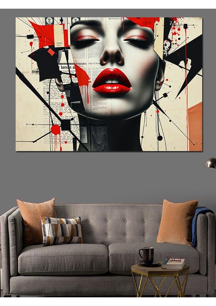 Soyut Kırmızı Kadın Yüzü Dekoratif Tablo