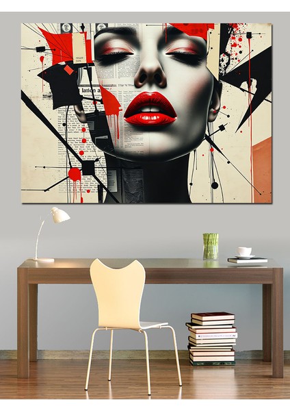 Soyut Kırmızı Kadın Yüzü Dekoratif Tablo fiyatları