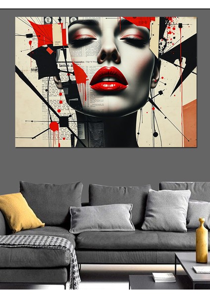 Soyut Kırmızı Kadın Yüzü Dekoratif Tablo modelleri