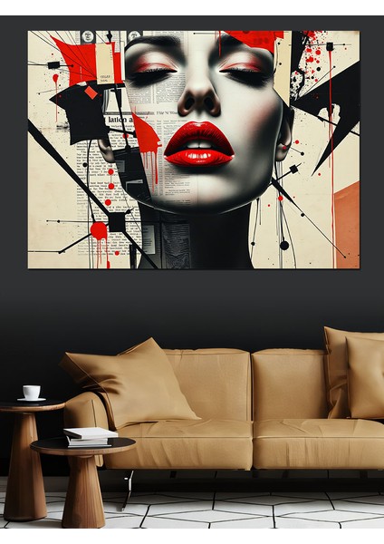 Soyut Kırmızı Kadın Yüzü Dekoratif Tablo fırsatları