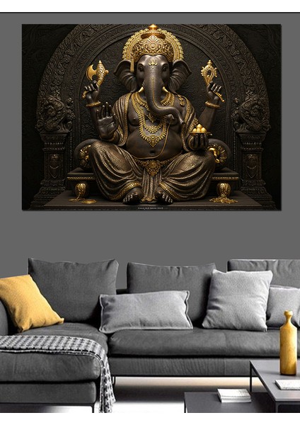 Altın Ganesha Heykeli Dekoratif Tablo