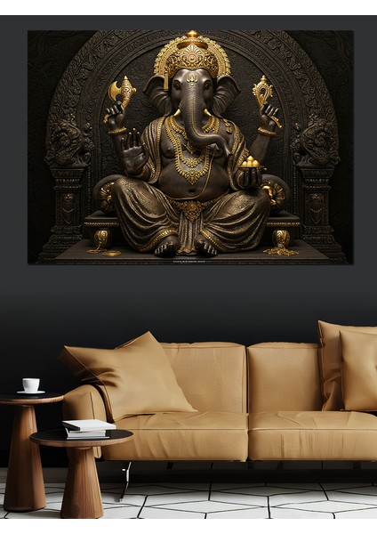 Altın Ganesha Heykeli Dekoratif Tablo