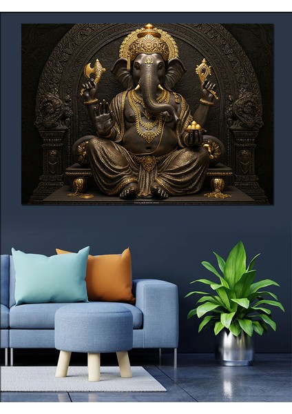 Altın Ganesha Heykeli Dekoratif Tablo