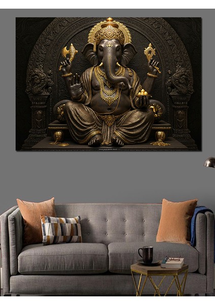 Altın Ganesha Heykeli Dekoratif Tablo
