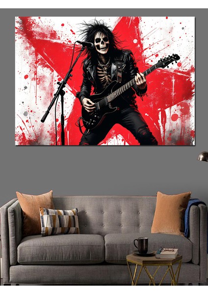 Iskelet Rock Gitaristi Dekoratif Tablo