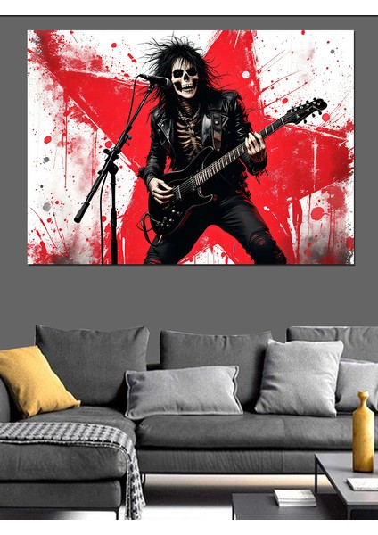 Iskelet Rock Gitaristi Dekoratif Tablo