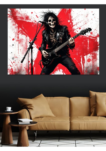 Iskelet Rock Gitaristi Dekoratif Tablo
