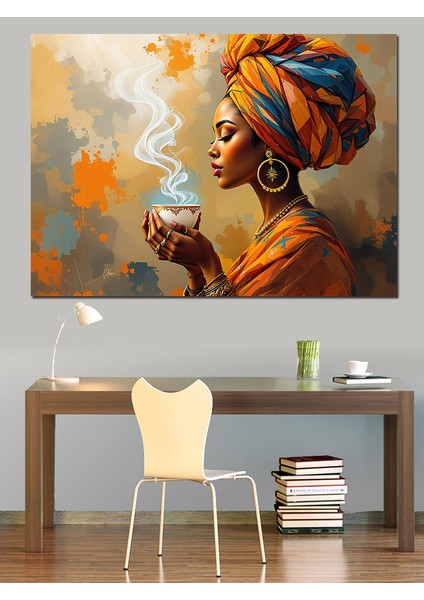 Afrikalı Kadın ve Kahve Dekoratif Tablo
