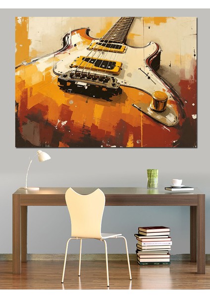Soyut Sarı Gitar Dekoratif Tablo