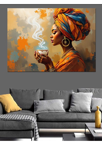 Afrikalı Kadın ve Kahve Dekoratif Tablo fiyatları