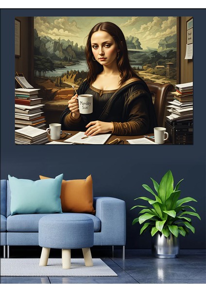 Kahve Içen Mona Lisa Dekoratif Tablo