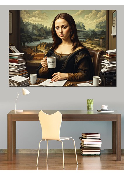 Kahve Içen Mona Lisa Dekoratif Tablo modelleri