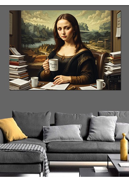 Kahve Içen Mona Lisa Dekoratif Tablo fırsatları