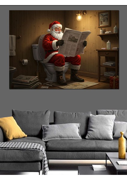 Tuvalette Gazete Okuyan Noel Baba Dekoratif Tablo modelleri