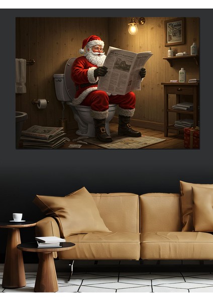 Tuvalette Gazete Okuyan Noel Baba Dekoratif Tablo fırsatları