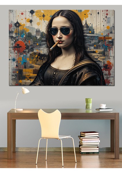 Siyah Gözlüklü Mona Lisa Dekoratif Tablo