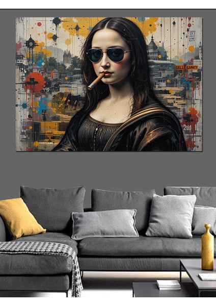 Siyah Gözlüklü Mona Lisa Dekoratif Tablo fiyatları
