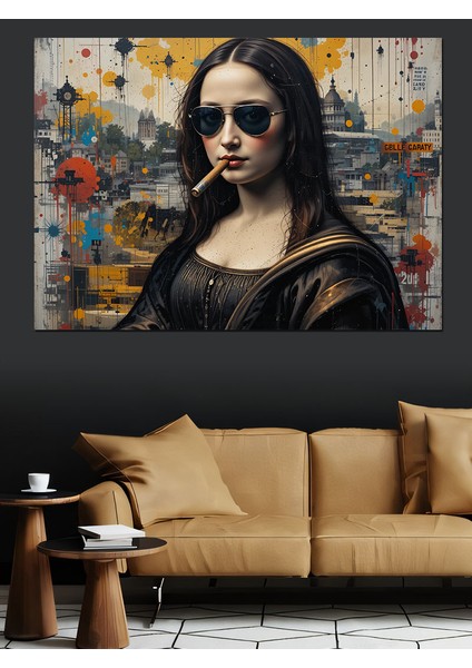 Siyah Gözlüklü Mona Lisa Dekoratif Tablo modelleri