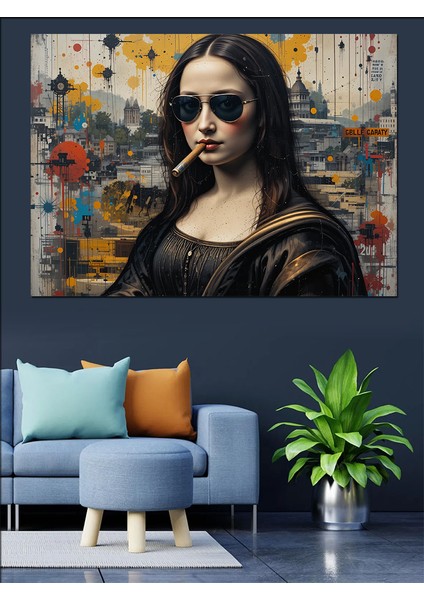 Siyah Gözlüklü Mona Lisa Dekoratif Tablo fırsatları