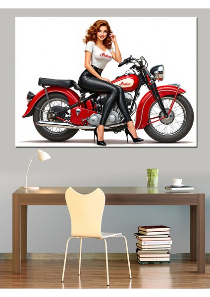 Retro Motosikletli Kadın Dekoratif Tablo fırsatları