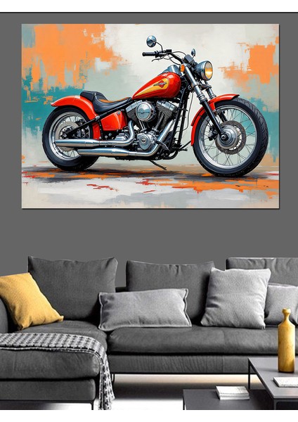 Kırmızı Klasik Motosiklet Dekoratif Tablo