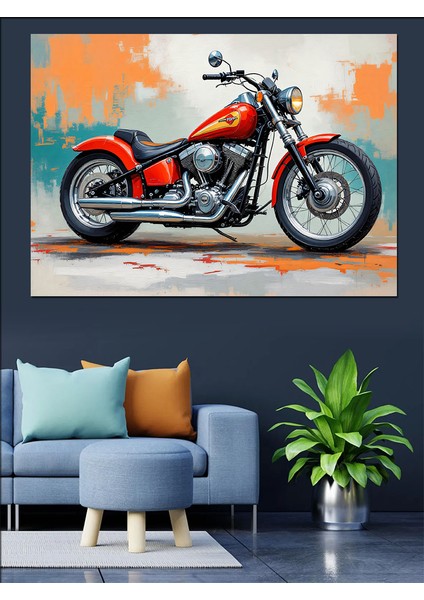 Kırmızı Klasik Motosiklet Dekoratif Tablo
