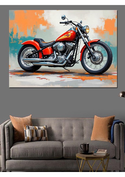 Kırmızı Klasik Motosiklet Dekoratif Tablo