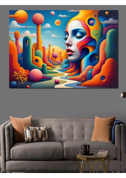 Renkli Soyut Kadın Yüzü Dekoratif Tablo
