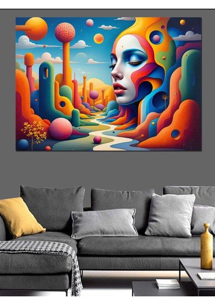 Renkli Soyut Kadın Yüzü Dekoratif Tablo modelleri