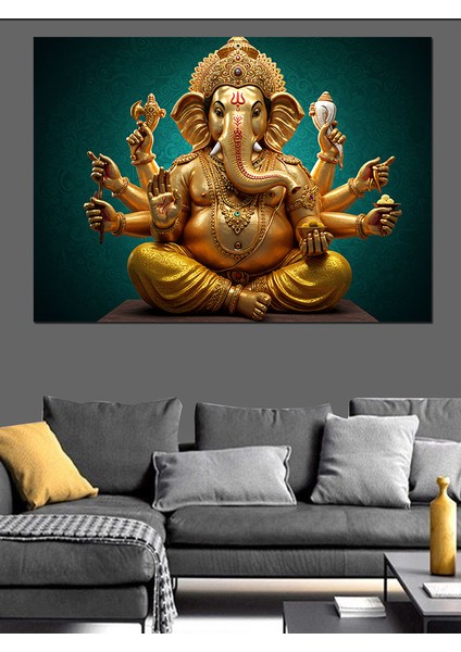 Altın Ganesha Heykeli Dekoratif Tablo
