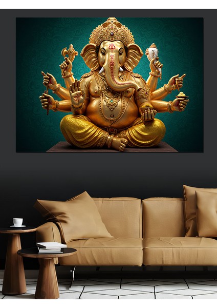 Altın Ganesha Heykeli Dekoratif Tablo