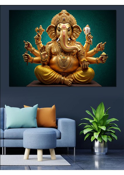 Altın Ganesha Heykeli Dekoratif Tablo