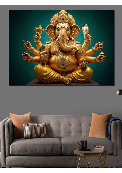 Altın Ganesha Heykeli Dekoratif Tablo