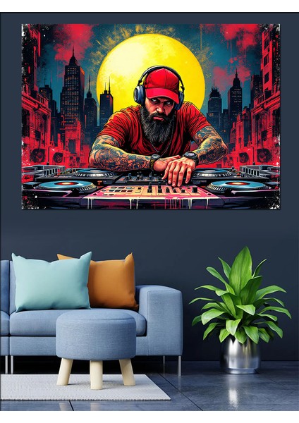 Kırmızı Güneş ve Dj Dekoratif Tablo