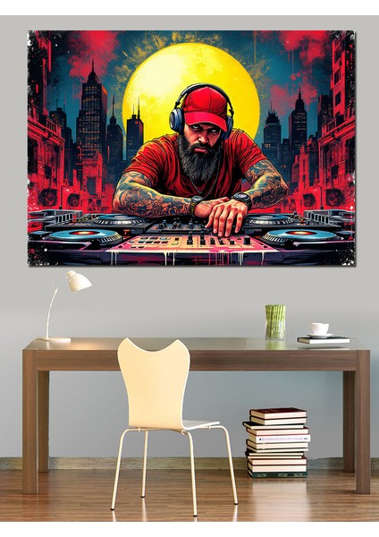 Kırmızı Güneş ve Dj Dekoratif Tablo modelleri