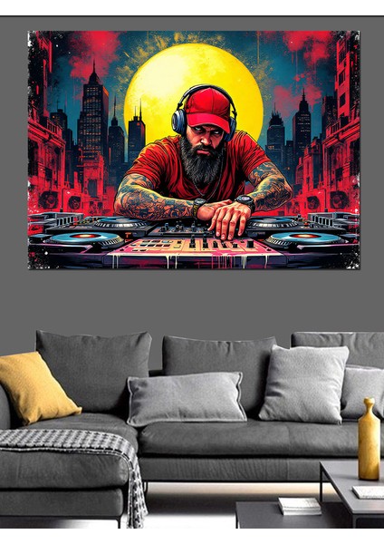 Kırmızı Güneş ve Dj Dekoratif Tablo fırsatları