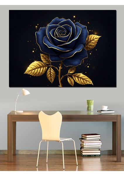 Gece Parlayan Mavi Gül Dekoratif Tablo