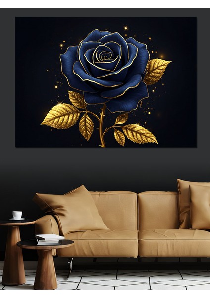 Gece Parlayan Mavi Gül Dekoratif Tablo modelleri