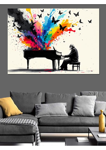 Piyano Çalan Sanatçı ve Kuşlar Dekoratif Tablo