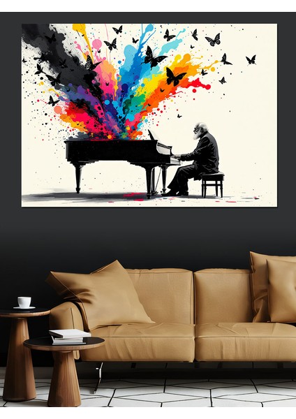 Piyano Çalan Sanatçı ve Kuşlar Dekoratif Tablo fiyatları