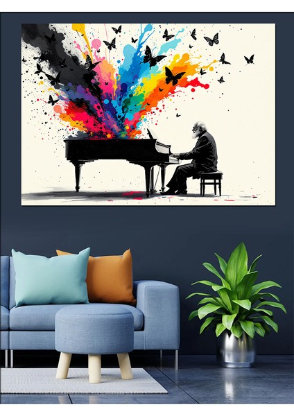 Piyano Çalan Sanatçı ve Kuşlar Dekoratif Tablo modelleri