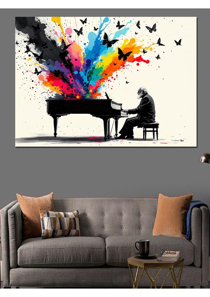 Piyano Çalan Sanatçı ve Kuşlar Dekoratif Tablo fırsatları