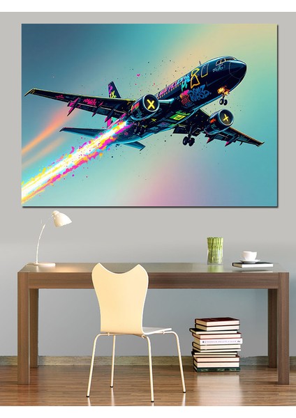 Uzayda Jet Uçak Dekoratif Tablo