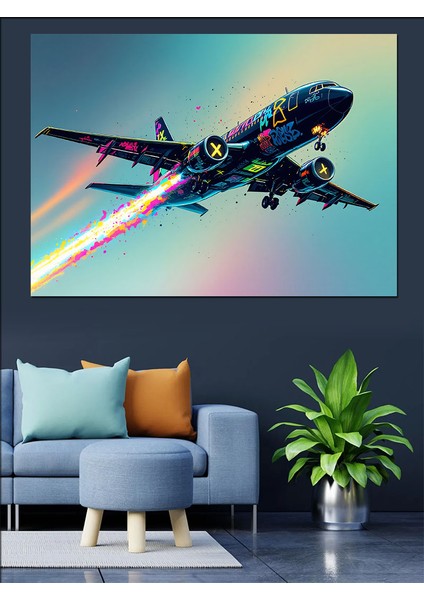 Uzayda Jet Uçak Dekoratif Tablo fırsatları