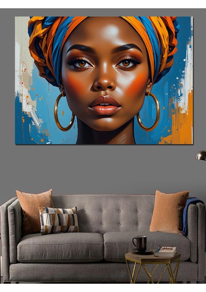 Mavi Şapkalı Etnik Kadın Dekoratif Tablo