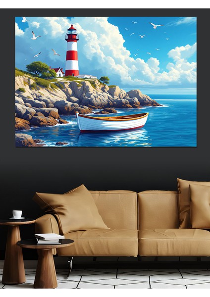 Deniz Feneri ve Mavi Deniz Dekoratif Tablo