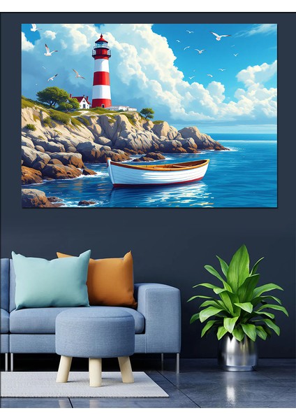 Deniz Feneri ve Mavi Deniz Dekoratif Tablo fiyatları